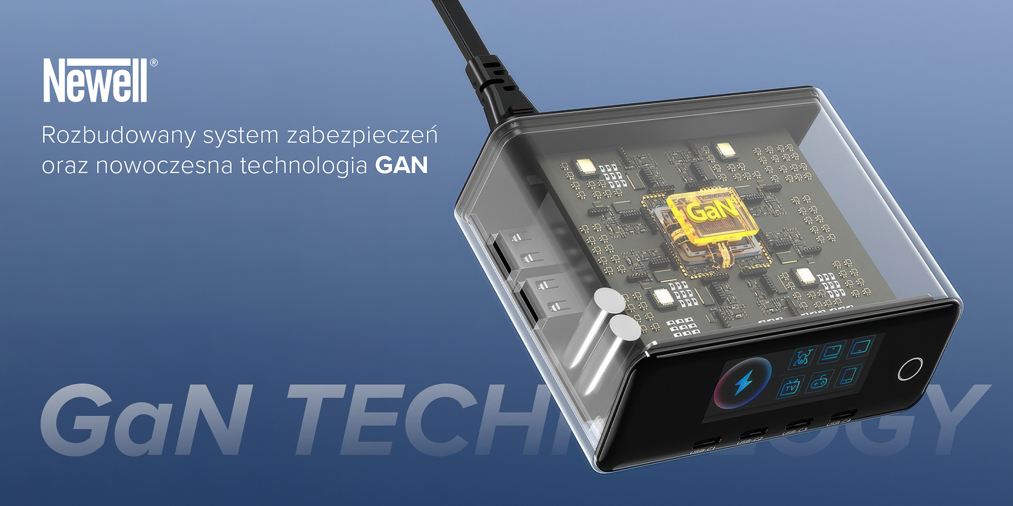 Ładowarka sieciowa Newell GaN 240 W TFT - EU